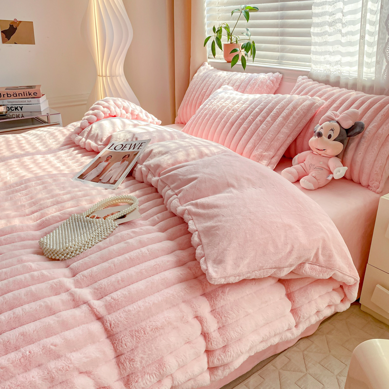 Hot Furry Design Rabbit Faux Fur Fluffy Plush Warm Duvet Cover Set Four-piece Bedding Set