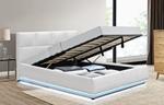 Luxury Storage Modern European Platform Bed White Faux Leather With LED Light