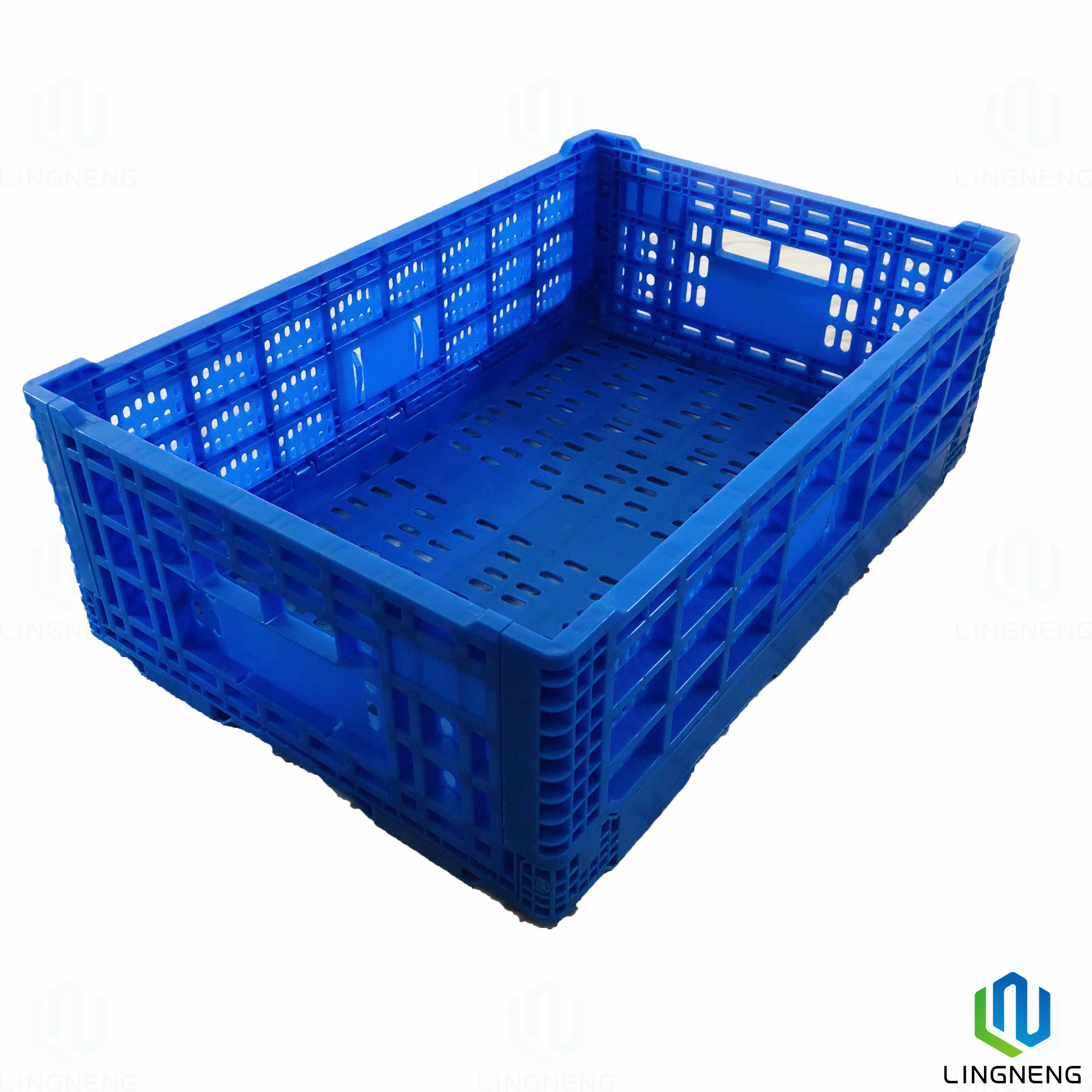 Supermarket Collapsible Hard Plastic Storage Crates 34L Foldable Vegetable Crates With Holes