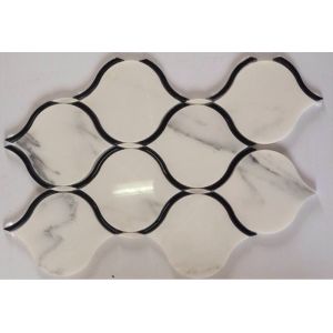 China Black Marble Stone And Glass Mosaic Tiles Sheets , Glass Mosaic Kitchen Tiles Floor Pattern on sale