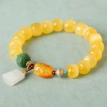 Fashion Jewelry Round Donut Yellow Amber Natural Yellow Piebald Amber Bracelet