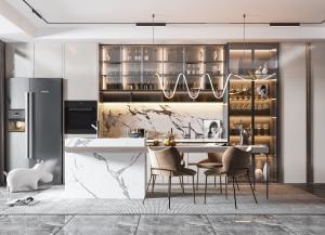 China Modern Integral Kitchen Island Kitchen Island Wood Melamine Kitchen Cabinets factory