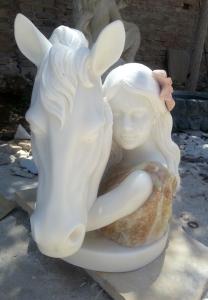 China Sculpture of wearing a flower and horse bust /Nature polishing statue factory