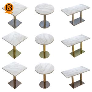 China Artificial Stone Top Restaurant Coffee Table With Stainless Steel Base factory