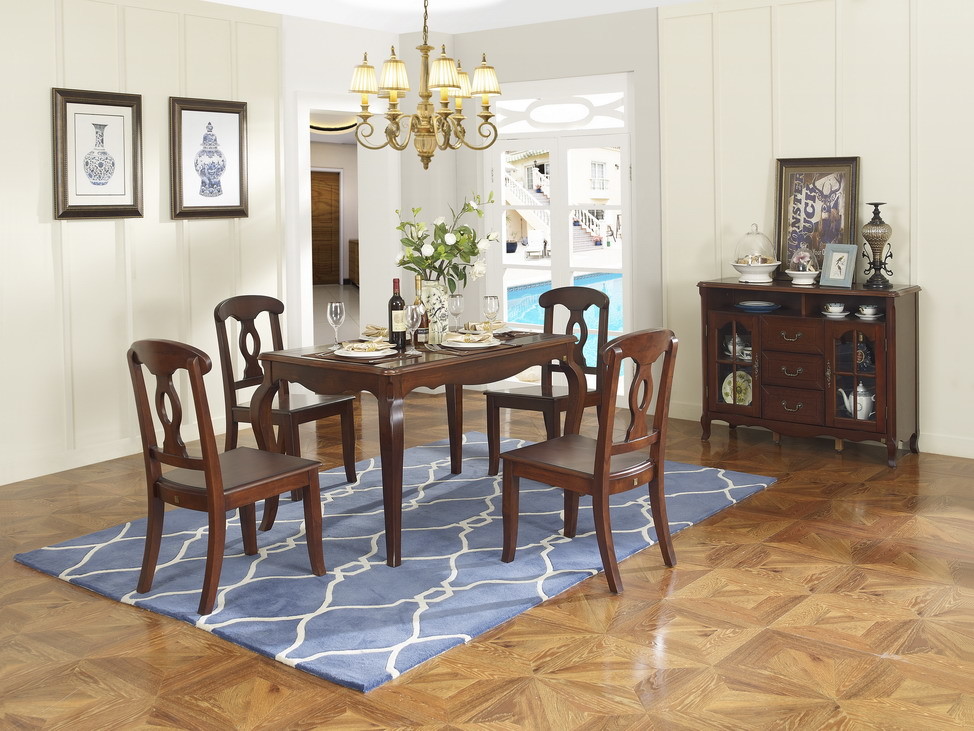 Rubber Wood Home dining room furniture Long and round dining table with 4/6 people Chair can by Upholstered cushion seat