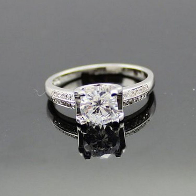 White Gold Plated 925 Silver 6mm CZ Diamonds Engagement Ring (F19)