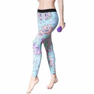 China CPG Global Women's Gyg Legging Sport Running Pants Yoga Floral Blue Print High Quality HK17 factory