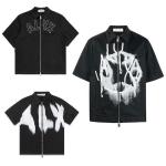 Men's Casual Heavyweight Cotton Black Print Zip Up Shirt S-5XL or Custom Hip Hop