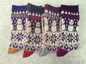 China Disposable christmas snowman design winter acrylic anti-bacterial dress hosiery for female factory