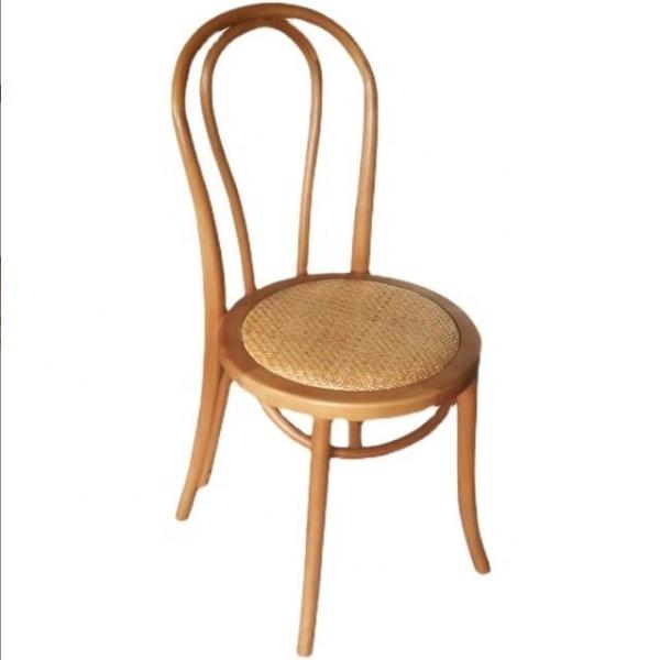 Solid Wood Retro Curved Backrest Rattan Seat Dining Chair in Black/White/Walnut