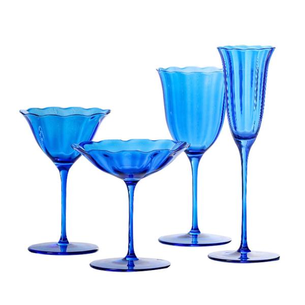230ml Sapphire Blue Crystal Wine Glasses (Set of 7) Lead-Free Retro Goblets for Weddings