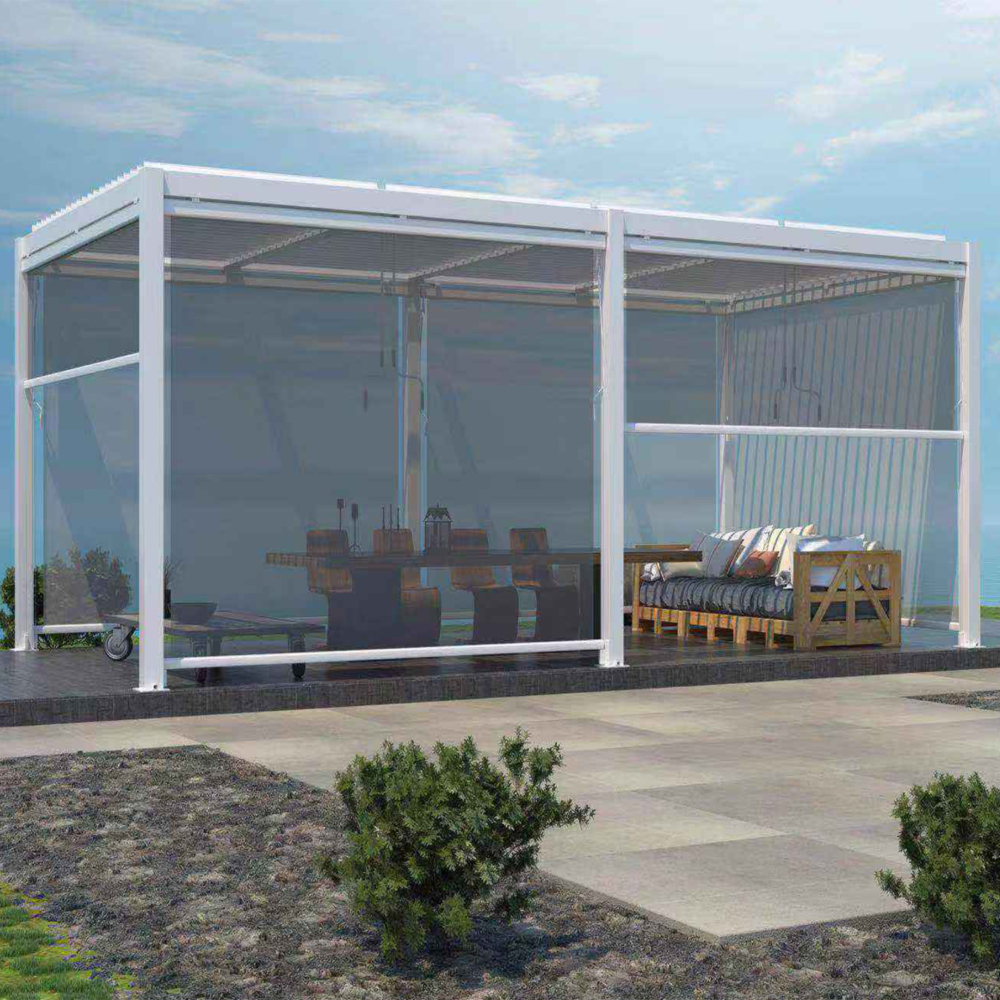 Outdoor Garden Pergola with Adjustable Aluminum Louver Roof and Bioclimatic Design