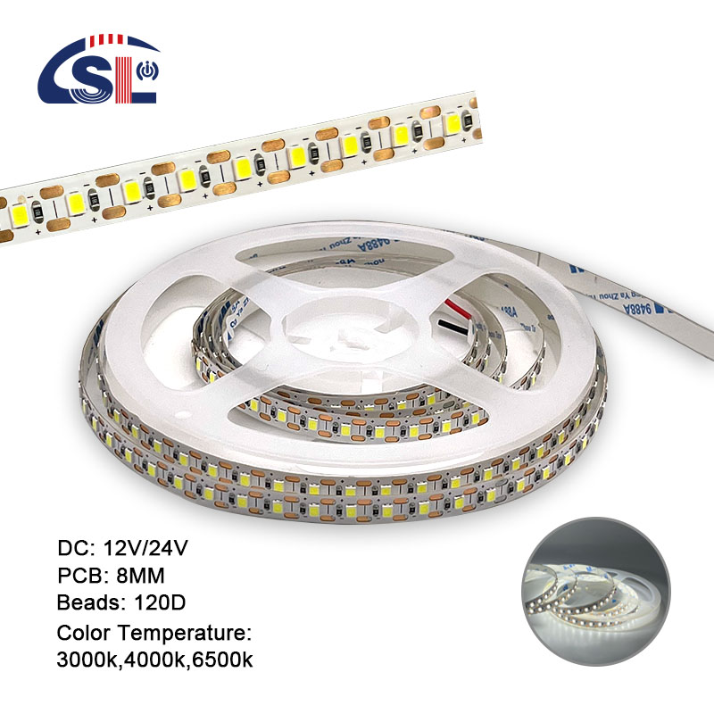 2200 lm High Brightness 2835 120led/m LED Strip 8mm Width 12V 24V Single Cut Light Strip