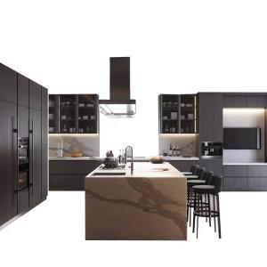 China Marble Stone Top Island Kitchen Cabinets With 2 Bowels Sink And Cooker factory
