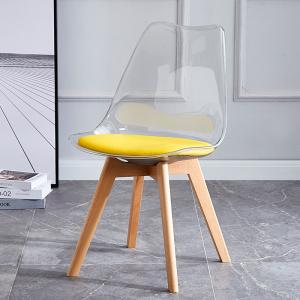 China Transparent Plastic Tulip Dining Table Chairs PU Cushion Beech Wood Legs factory