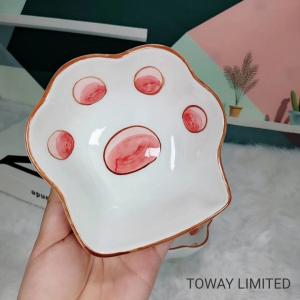 China Cute Printing Paws Dog Feeder Ceramic Cartoon Pup Cat Bowls factory