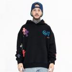 Casual Unisex Black Plus Size Plain Heavy Hoodies Sweatshirts Embroidered