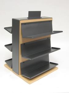 China Three Layers Metal Display Fixtures Wood And Metal Display Shelves Anti Rust factory
