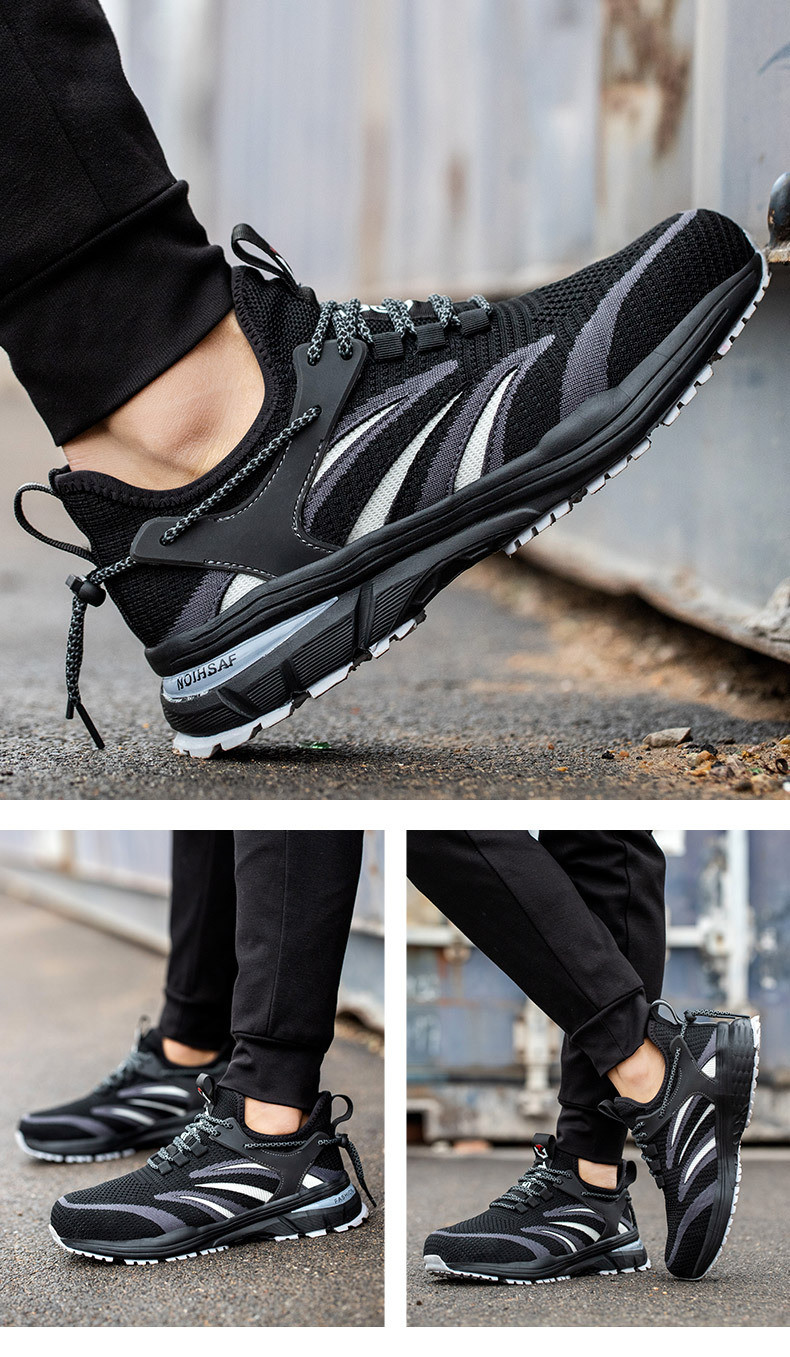Anti-stab Steel Toe Summer Flying Knit Work Shoes With Comfortable Kevlar Midsole And MD Sole