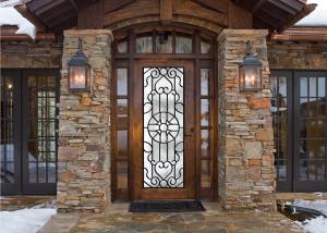 China Scroll Work Filled Wrought Iron Glass Door , Single Iron Doors Maintenance Free factory