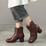S319 Leather Stitching Women'S Mid-Tube High-Heeled Boots, Retro Ethnic Art