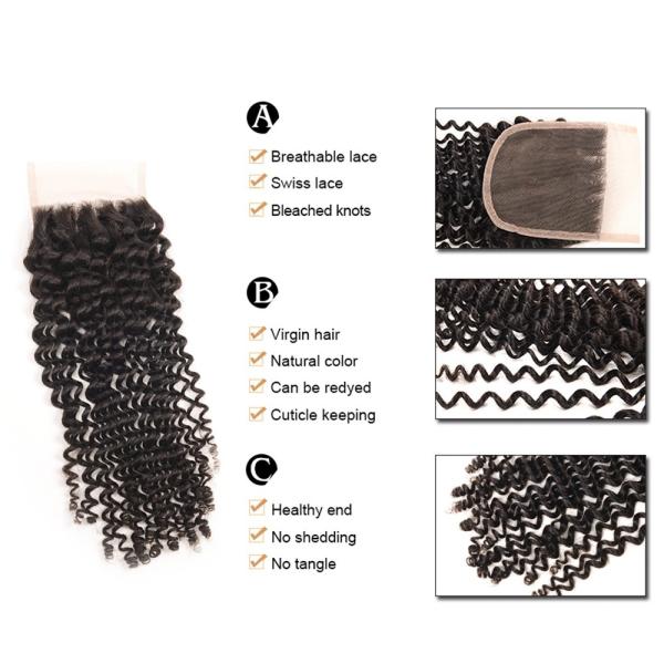 Indian Kinky Curly Closure Made In China Top Closure Full Hand Tied Curly