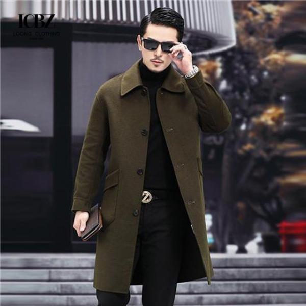 Autumn Winter Men's Double Collar Warm Coat with Standard Thickness and V-neck