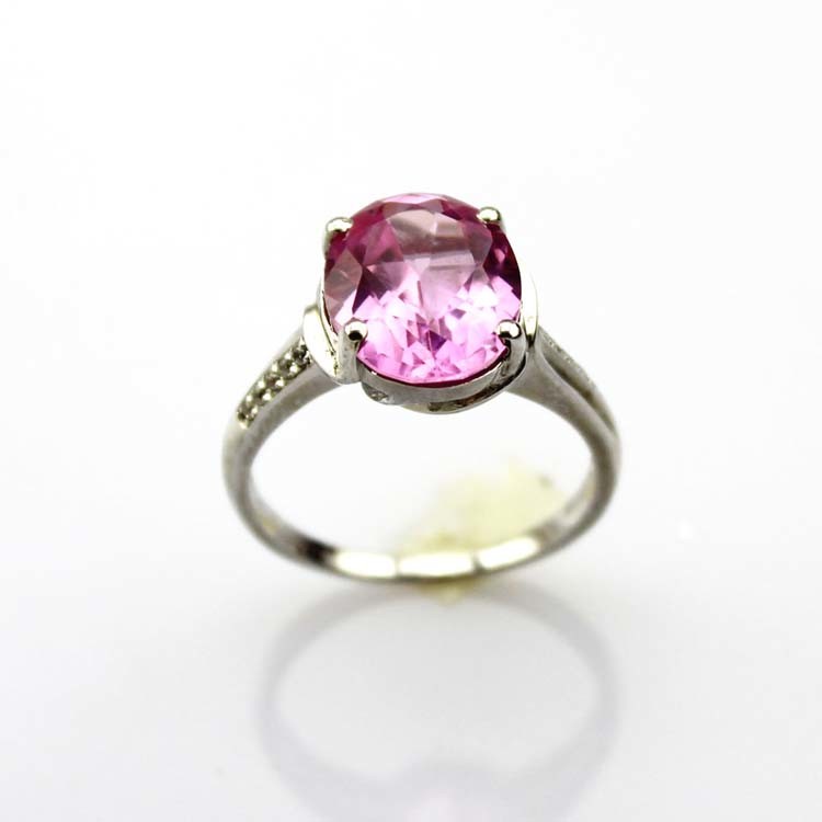 Women Jewelry 925 Silver 9mmx11mm Oval Pink Cubic Zircon Ring(R130)