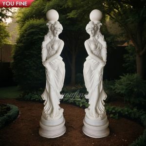 High Quality Natural Stone Marble Lady Statue With Lamp