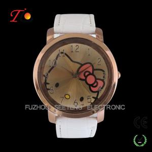 China PU leather strap watches color customized for young girls and cute hello kitty dial watch factory