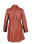 Fashion Low Collar Ladies Pu Jackets With Zipper And Waist Belt Medium Coat