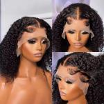 Natural Black Short Cut Bob Kinky Curly 13X4 Deep Lace Front Wig Preplucked