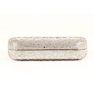 Rectangular Silver Rhinestone Evening Bags With 120cm Metal Chain