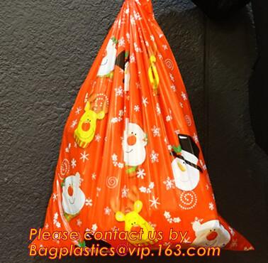 PE Plastic drawstring Gift Bags With cartoon Logo, drawstring christmas plastic