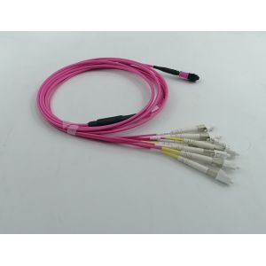 China 8 Fibers MPO to LC UPC Duplex Breakout Patch Cord Multimode OM4 Magenta 1m (3ft) factory