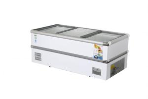 China Stainless steel material made of glass sliding door refrigerated refrigerated preservation island cabinet factory