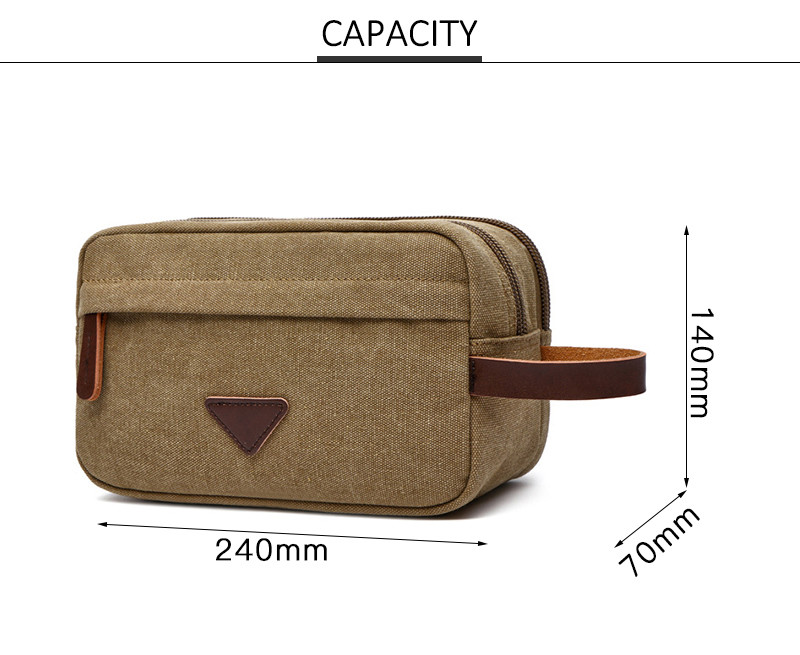 Men'S Vintage Leather Canvas Travel Shave Kit Bag