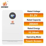 Wall Mounted 51.2V 200ah Lifepo4 Lithium Ion Battery 10.24kwh Home Solar Battery