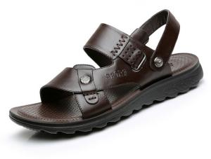 China Summer Mens Genuine Leather Sandals , Brown Mens Custom Leather Sandals factory