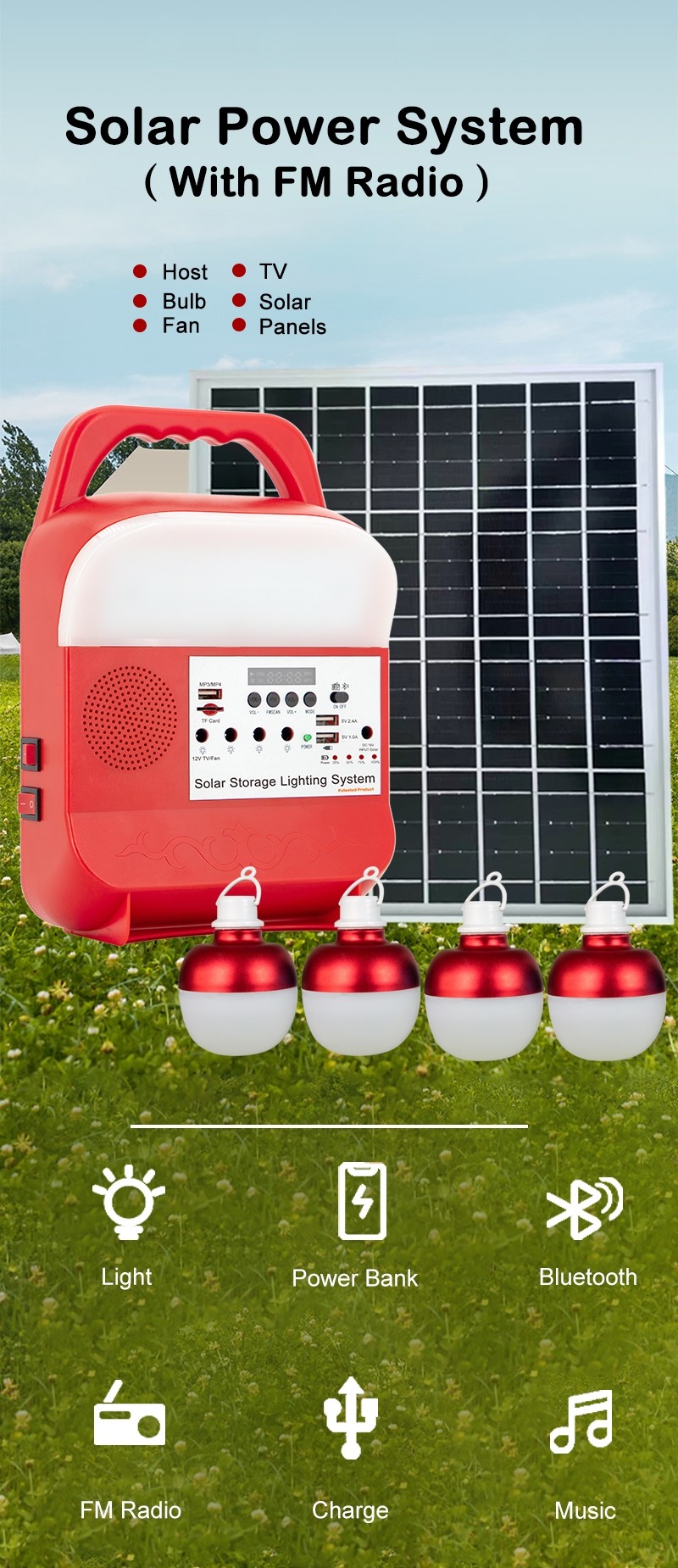 Outdoor Portable Solar Power Station Power Bank Station Rechargeable Camping Solar Flash Light