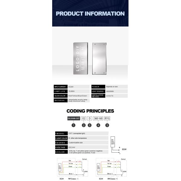 360*160mm Industrial Acrylic LED Name Board Waterproof Signal Warning