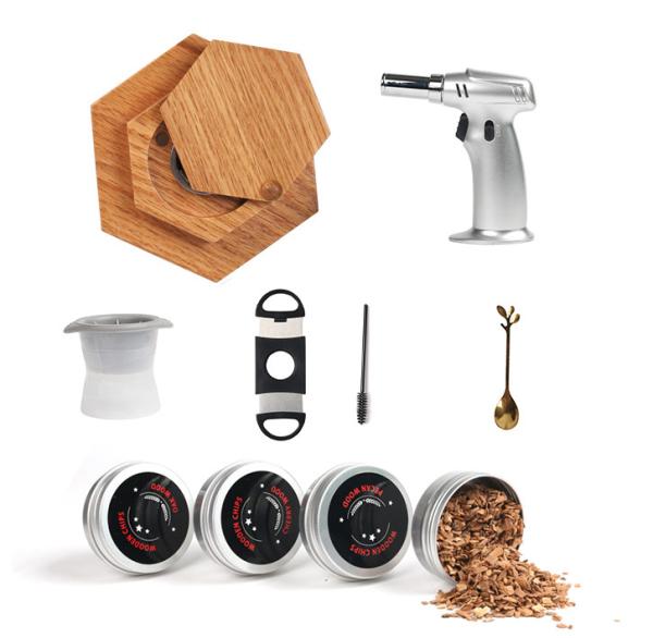 Deluxe Wooden Cocktail Smoker Set with Cocktail Smoker and Wood Chips (Butane