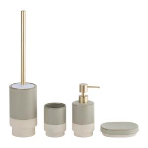 China Ceramic Bathroom Countertop Accessories Set Round Shape Two-tone Tumbler Soap Dispenser Household Products factory