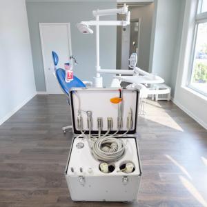 China Hand-Held Design Portable Dental Unit 220V Pull Rod Dental Delivery Unit With Dental Handpiece Curing Light And Dental Scaler factory