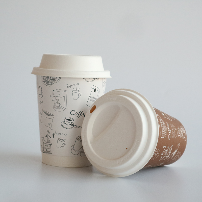 GB/3561-89 Compostable Sugarcane Bagasse Coffee Cups With Lids