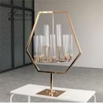 Silver Hanging Metal And Crystal Candelabra Hexagon Frame Stand 12 Arms