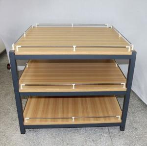 China Anti Rust Retail Store Iron Promotion Wooden Display Rack With Barrier / Wood Display Stand factory
