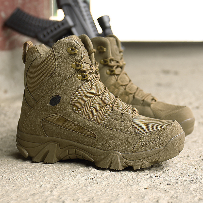 Wholesale High-top Mountaineering Boots Men's Brown Tactical Boots Non-slip Waterproof Training Boots