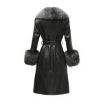 Winter Fox Fur Collar Cuffs Women Long Leather Jacket Black Genuine Sheepskin