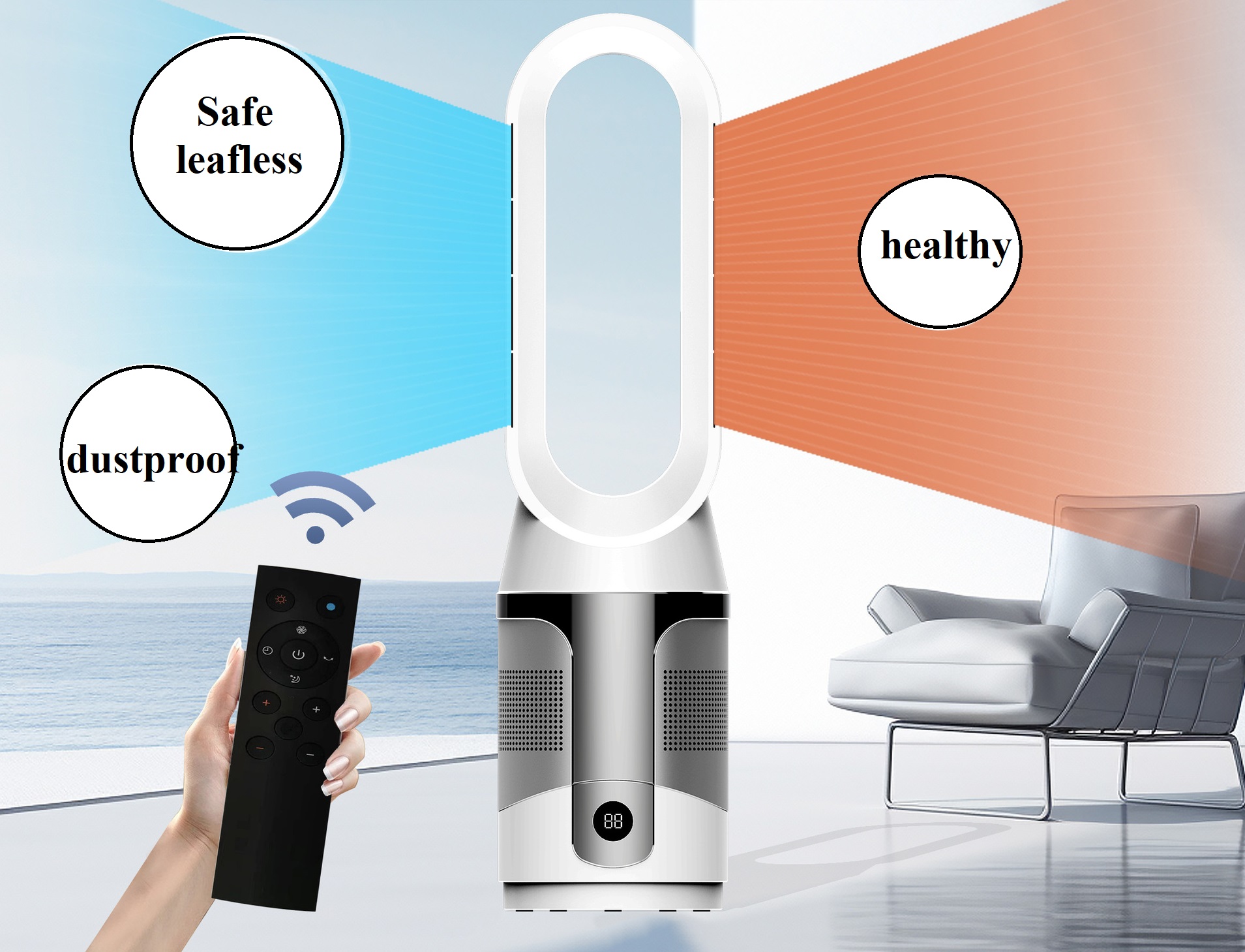 Hotel Personal Air Cooler with Bladeless Design and Dimensions of 21.5*21.5*72cm